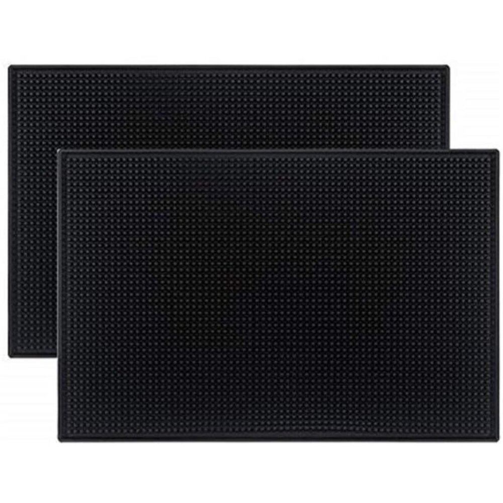 Black Mat 18" x 12" - 45.7 x 30.5cm Rubber Bar Service Spill Mat (2 pack)